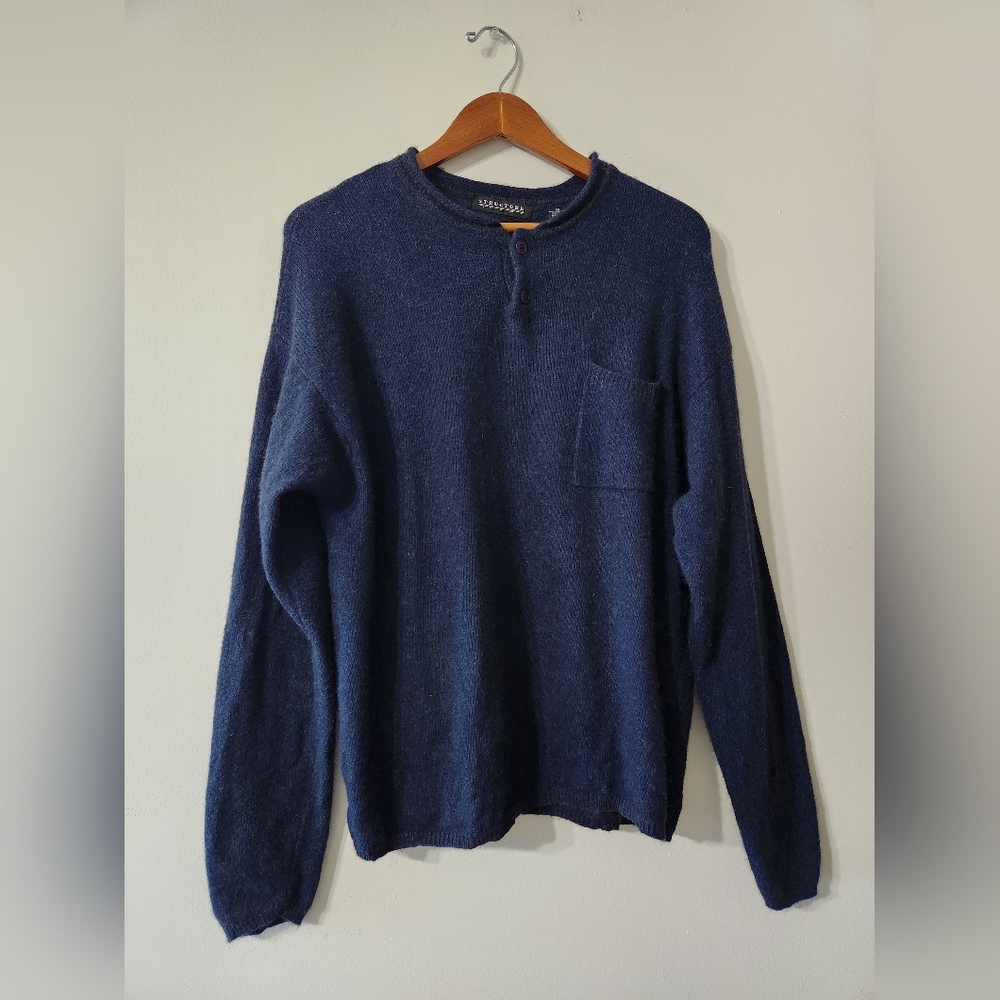 STRUCTURE mens Medium lambswool rabbit hair blend gray long sleeve sweater VTG
